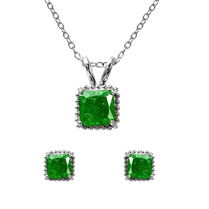 Silver 925 Rhodium Plated Square Green Opal Set - BGS00509 | Silver Palace Inc.