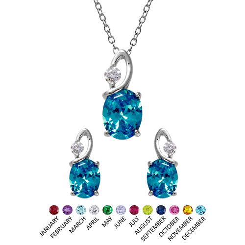 Silver 925 Rhodium Plated Twisted Oval Birthstone Set - BGS00510 | Silver Palace Inc.