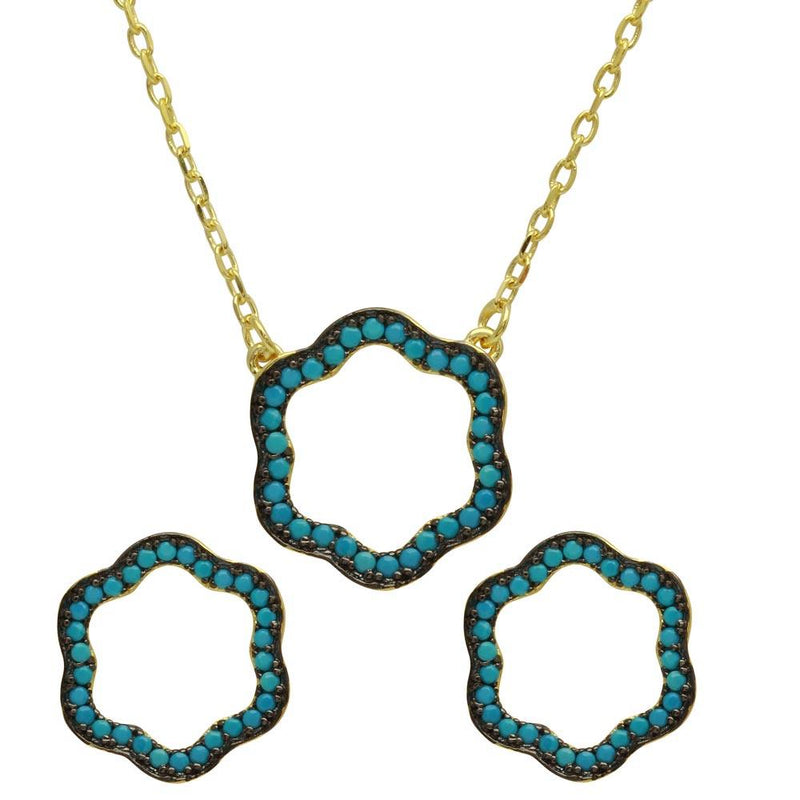 Silver 925 Gold Plated Open Clover Necklace with Turquoise Beads - BGS00517 | Silver Palace Inc.