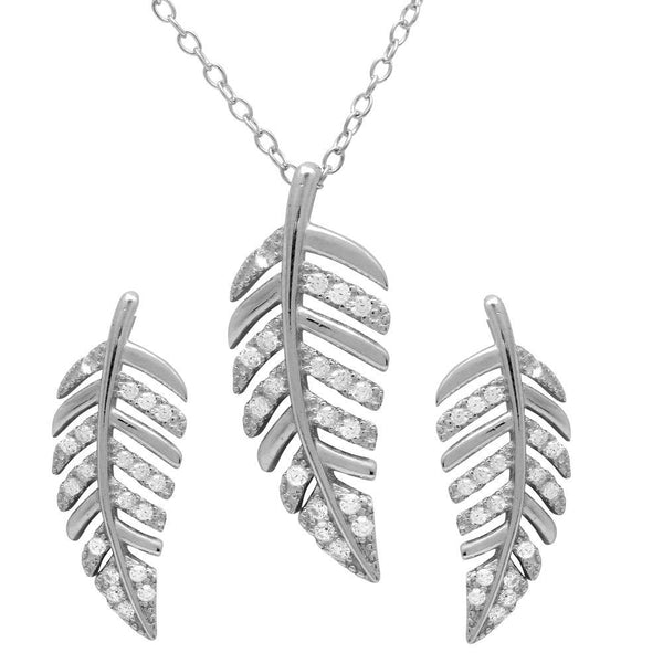 Silver 925 Rhodium Plated Outline Leaf with CZ Set - BGS00518 | Silver Palace Inc.