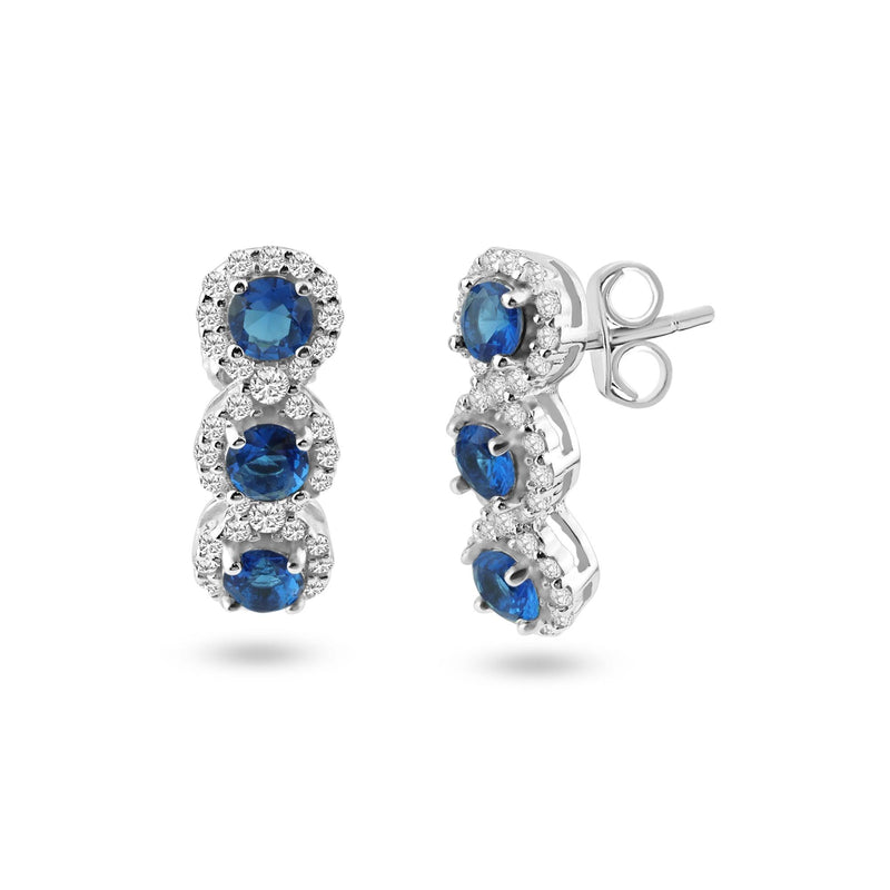 Rhodium Plated 925 Sterling Silver 3 Blue Stone CZ Stud Earring and Necklace Set - BGS00522BLU