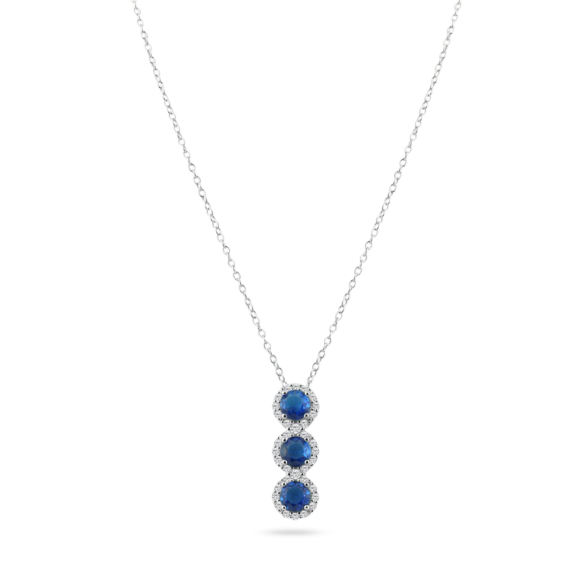 Conjunto de pendientes y collar con tres circonitas azules en plata de ley 925 rodiada - BGS00522BLU