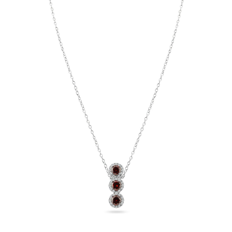 Rhodium Plated 925 Sterling Silver 3 Red Stone CZ Stud Earring and Necklace Set - BGS00522RED