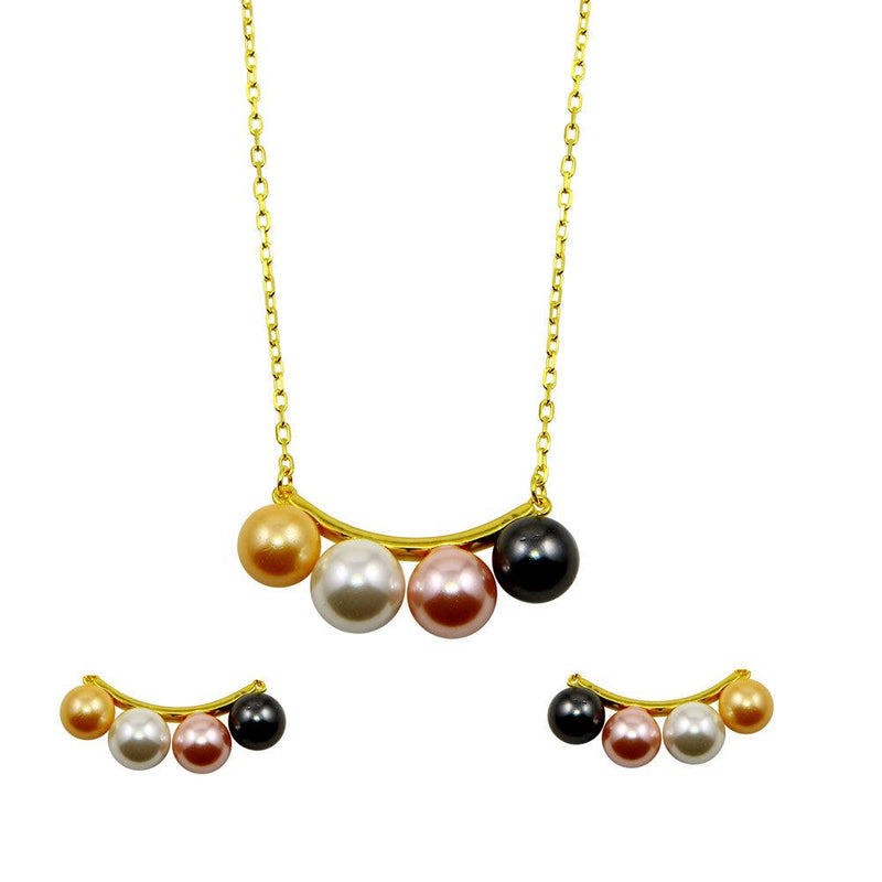 Silver 925 Gold Plated 4 Multi Colored Synthetic Pearl Designed Set - BGS00527 | Silver Palace Inc.