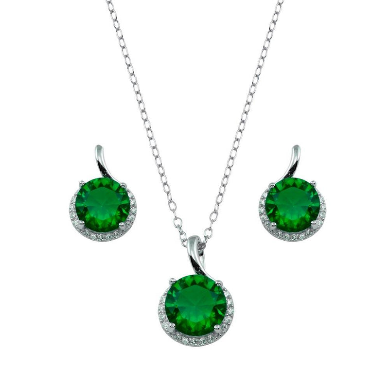 Silver 925 Rhodium Plated Green CZ Earring and Necklace Set - BGS00534GRN | Silver Palace Inc.