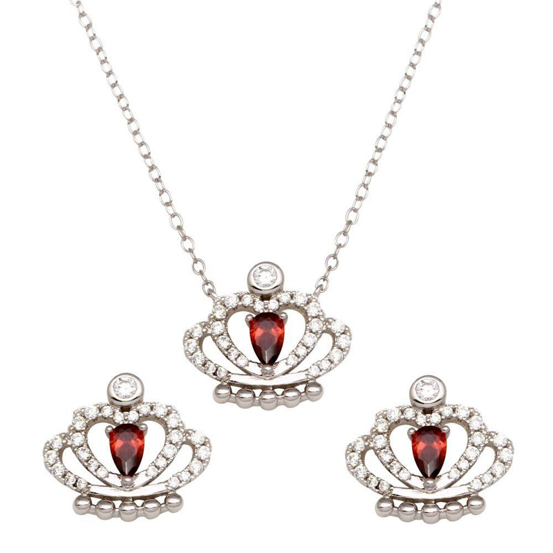 Silver 925 Rhodium Plated Red CZ Crown Set - BGS00542RED | Silver Palace Inc.