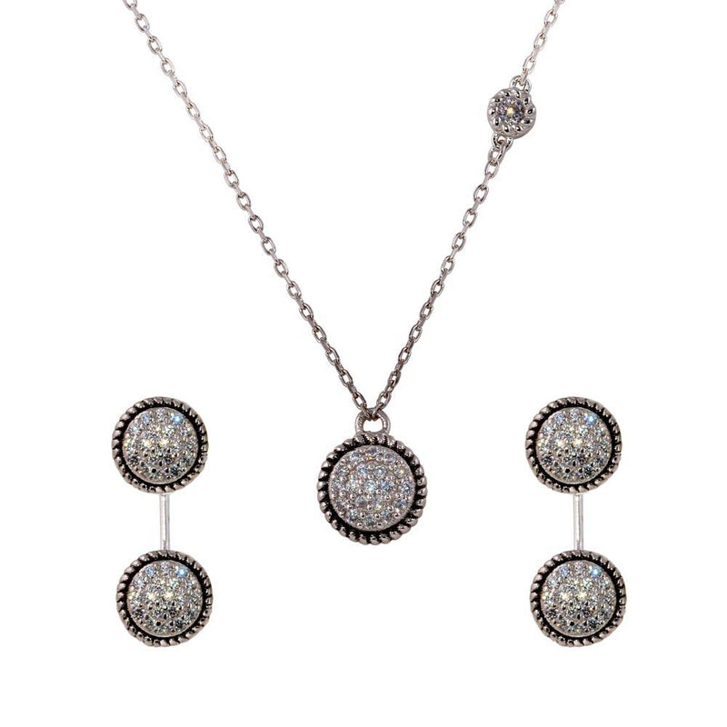 Silver 925 Rhodium Plated Front and Back Earrings and Necklace Set with CZ - BGS00543 | Silver Palace Inc.