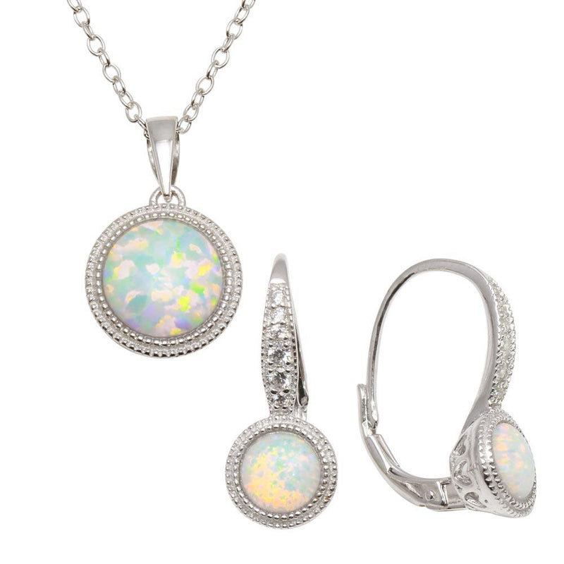 Silver 925 Rhodium Plated Synthetic Opal Set with CZ - BGS00549 | Silver Palace Inc.
