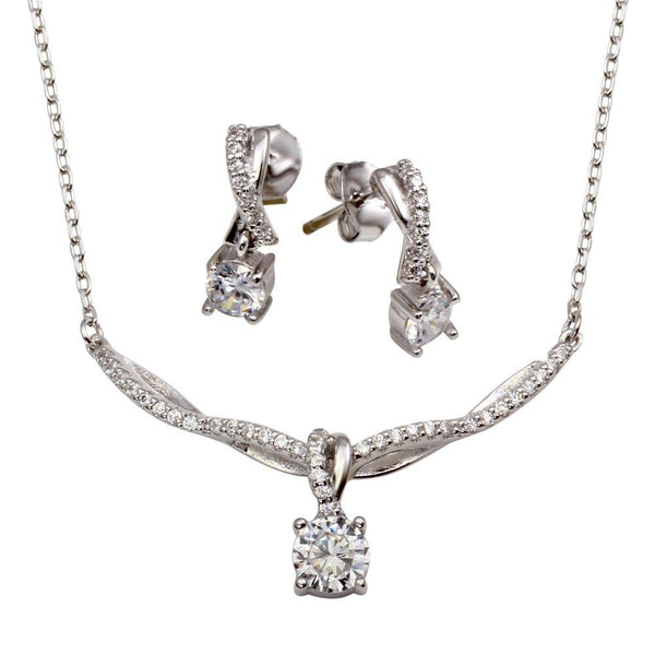 Silver 925 Rhodium Plated Wavy Curved Necklace with Dangling CZ Pendant - BGS00557 | Silver Palace Inc.