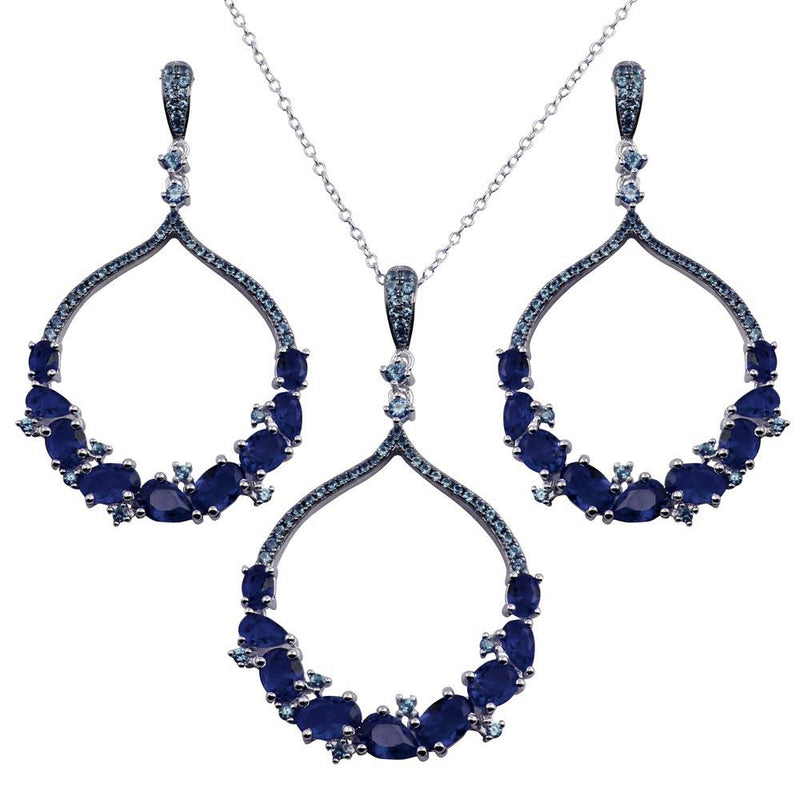 Silver 925 Rhodium Plated Dangling Round Pendant with Blue CZ - BGS00568BLU | Silver Palace Inc.