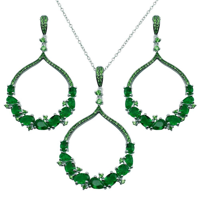 Silver 925 Rhodium Plated Dangling Round Pendant Set with Green CZ - BGS00568GRN | Silver Palace Inc.