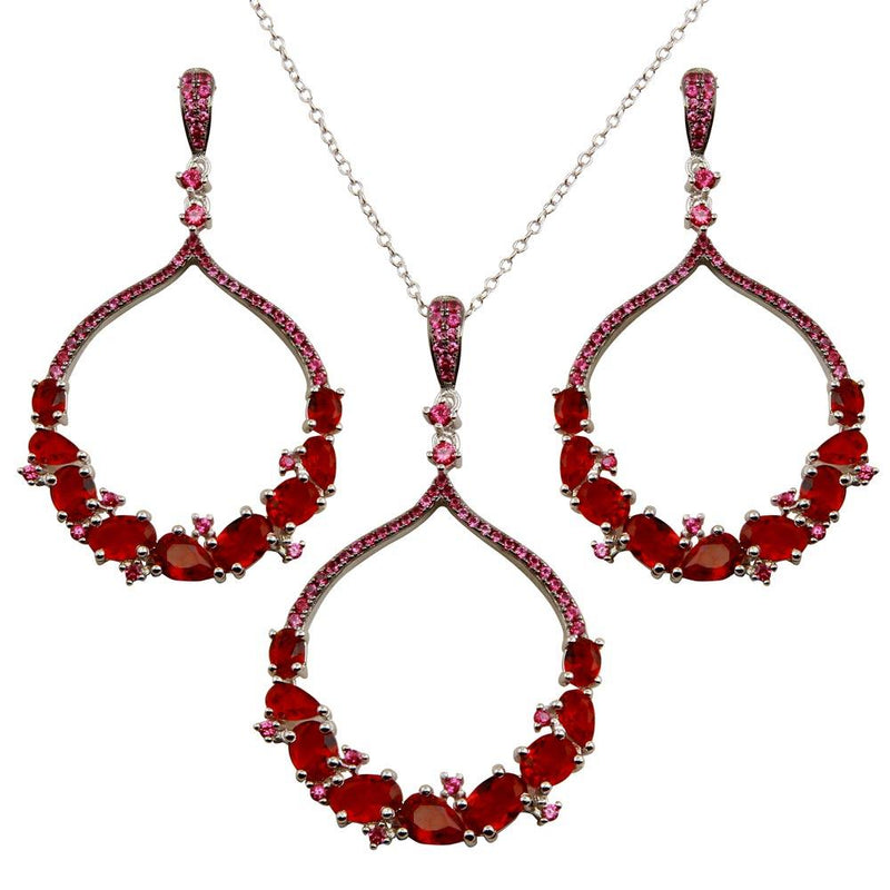 Silver 925 Rhodium Plated Dangling Round Pendant Set with Red CZ - BGS00568RED | Silver Palace Inc.