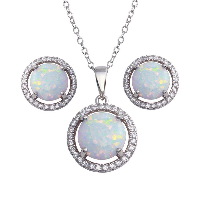 Silver 925 Rhodium Plated Synthetic Opal Halo Set with CZ - BGS00575 | Silver Palace Inc.