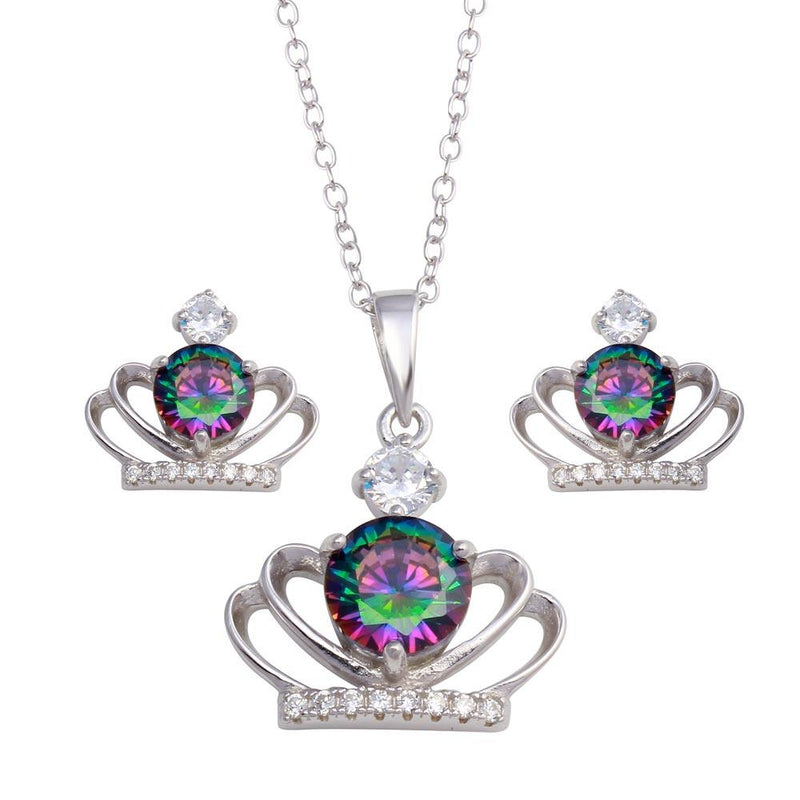 Silver 925 Rhodium Plated Crown Synthetic Mystic Topaz CZ Set - BGS00591 | Silver Palace Inc.