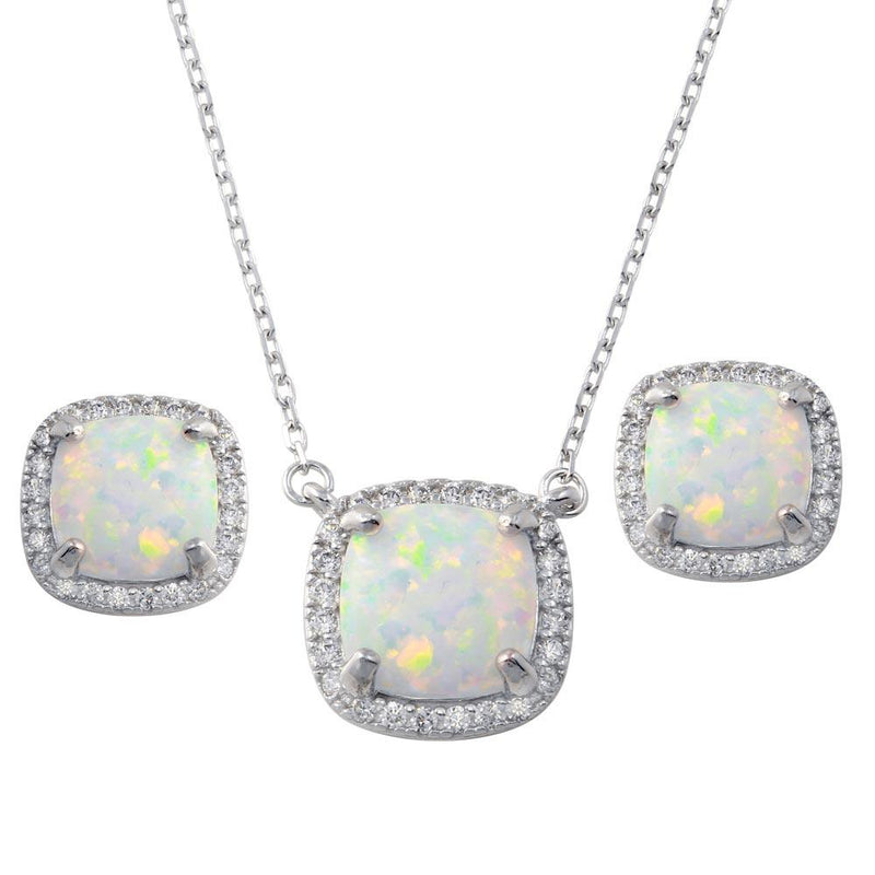 Silver 925 Rhodium Plated Square Synthetic Opal  Halo Set with CZ - BGS00594 | Silver Palace Inc.