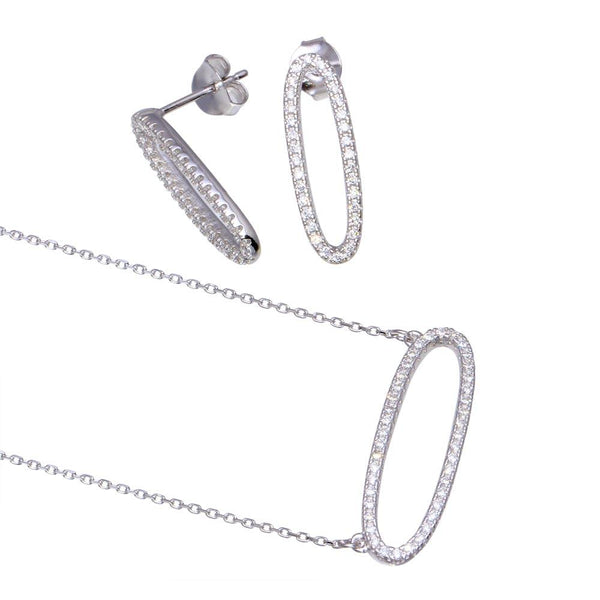 Silver 925 Rhodium Plated Open Oval CZ Set - BGS00600 | Silver Palace Inc.