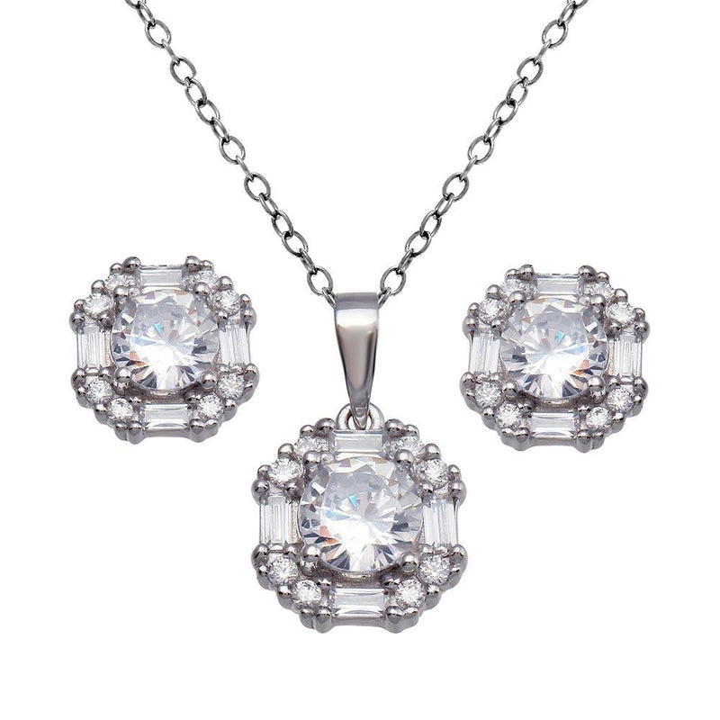 Rhodium Plated 925 Sterling Silver Halo Set - BGS00601 | Silver Palace Inc.