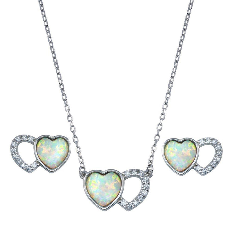 Rhodium Plated 925 Sterling Silver Heart Set with Clear CZ Stones- BGS00607 | Silver Palace Inc.