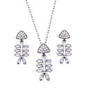 Rhodium Plated 925 Sterling Silver Fishbone Baguette Clear CZ Earring and Pendant Set - BGS00619 | Silver Palace Inc.