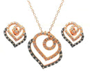 Closeout-Silver 925 Black Rhodium and Gold Plated Open Curl Heart Clear CZ Stud Earring and Necklace Set - BGS00310 | Silver Palace Inc.