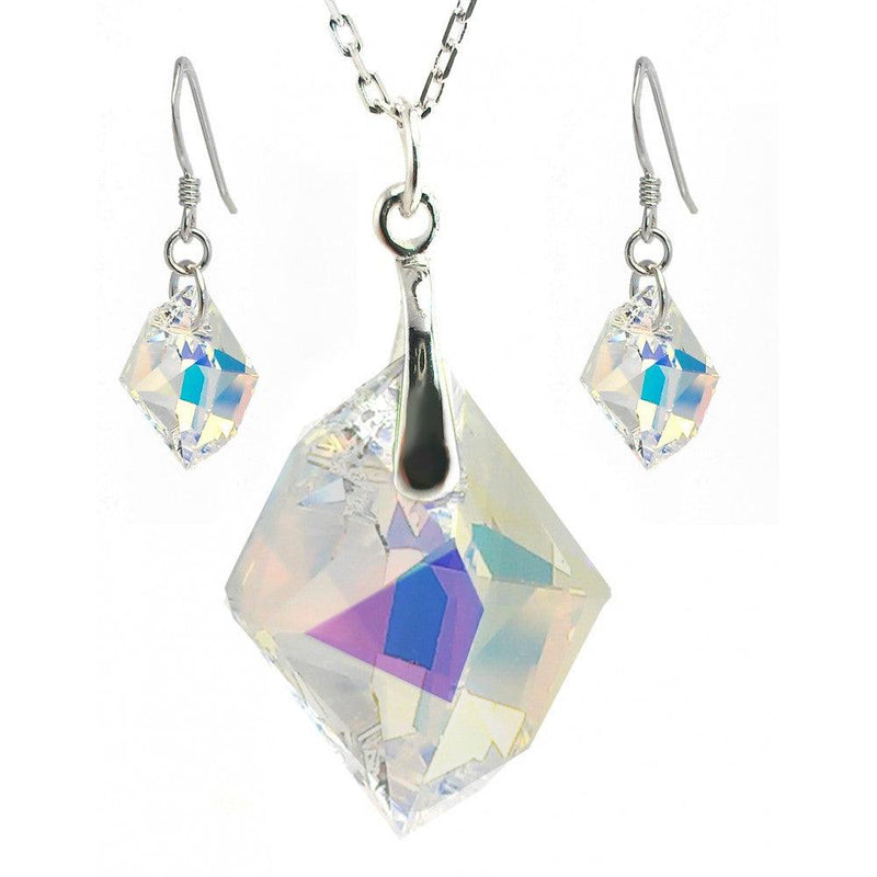 Silver 925 Rhodium Plated Colorful CZ Hook Earring and Dangling Necklace Set - BGS00386 | Silver Palace Inc.