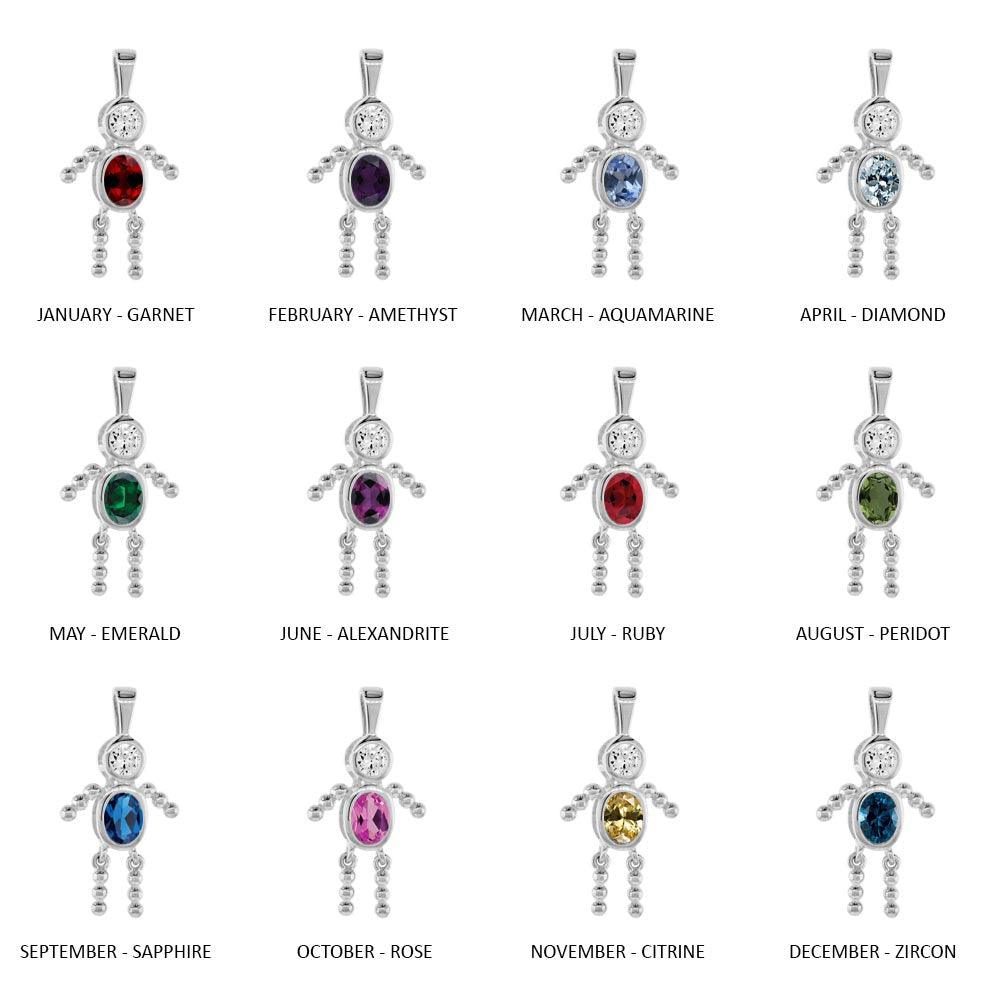 Silver 925 Round Oval Birthstone Boy Charm - CHARM003 | Silver Palace Inc.