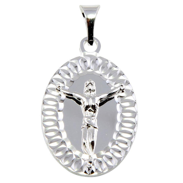 Silver 925 High Polished DC Border Crucifix Medallion Pendant - BSP00042 | Silver Palace Inc.