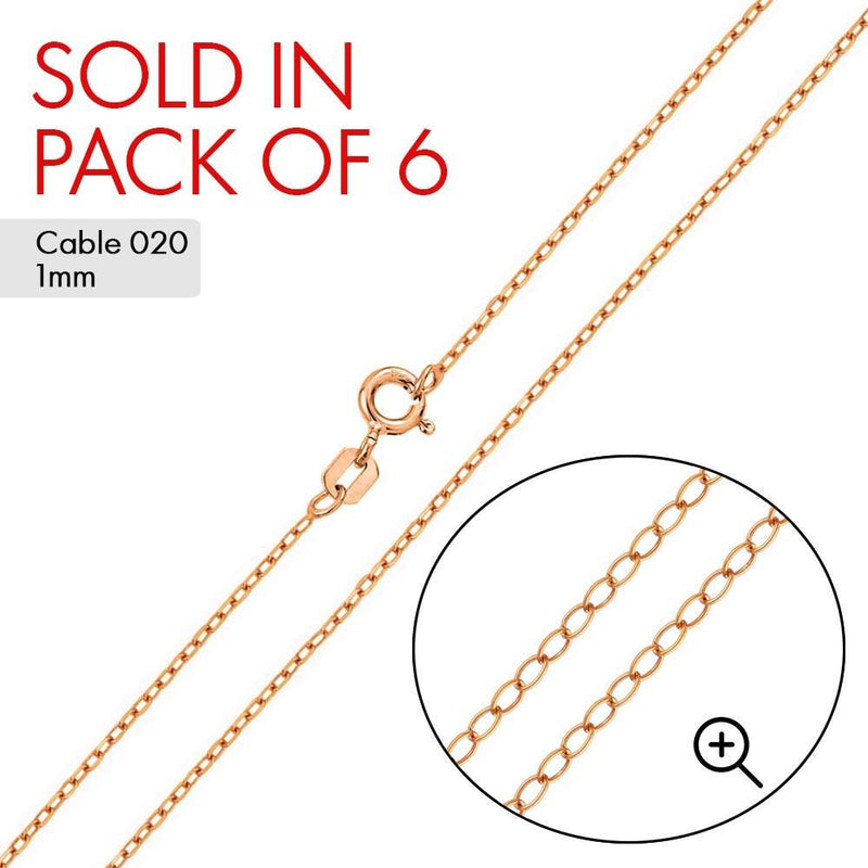 Rose Gold Plated Cable 020 Chain 1mm (6-Pack) - CH170 RGP