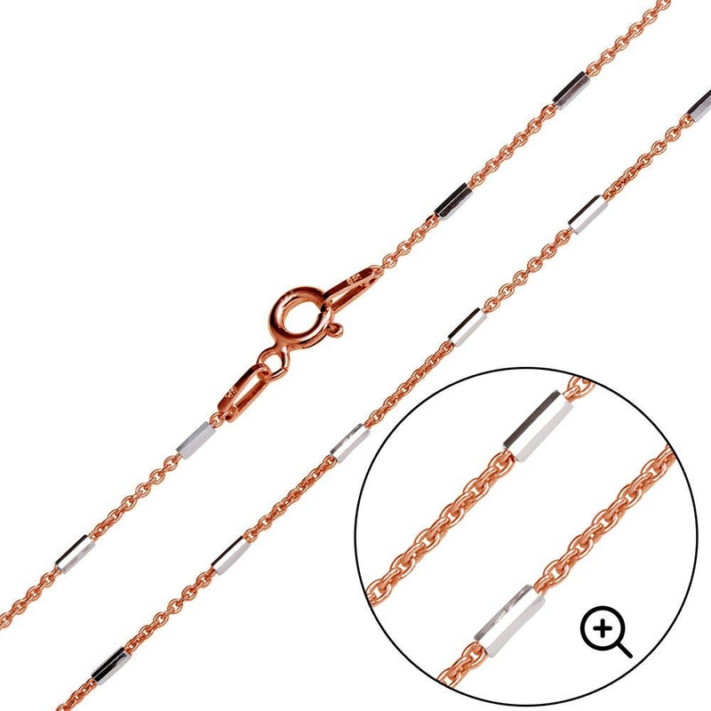 Silver 925 Rose Gold Plated 6 Sided Diamond Cut Tube Chains 1.1mm - CH181 RGP | Silver Palace Inc.