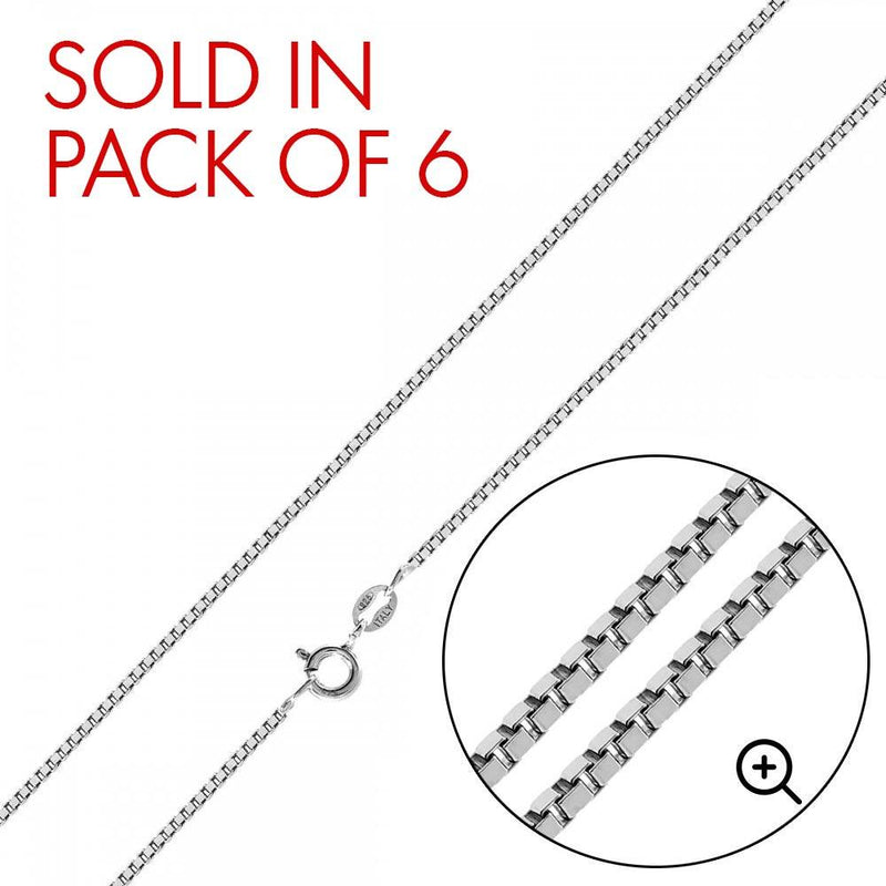 Rhodium Plated 925 Sterling Silver Box 012 Chains 0.7mm (Pk of 6) - CH202 RH