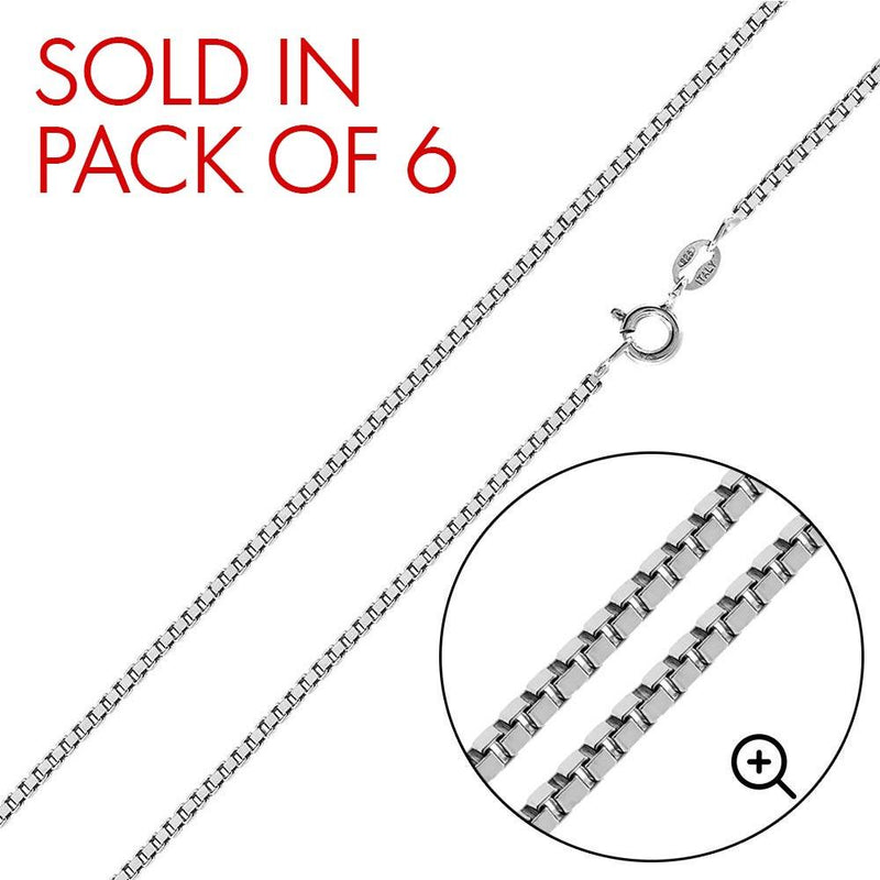 Rhodium Plated 925 Sterling Silver Box 015 Chains 0.8mm (Pk of 6) - CH203 RH