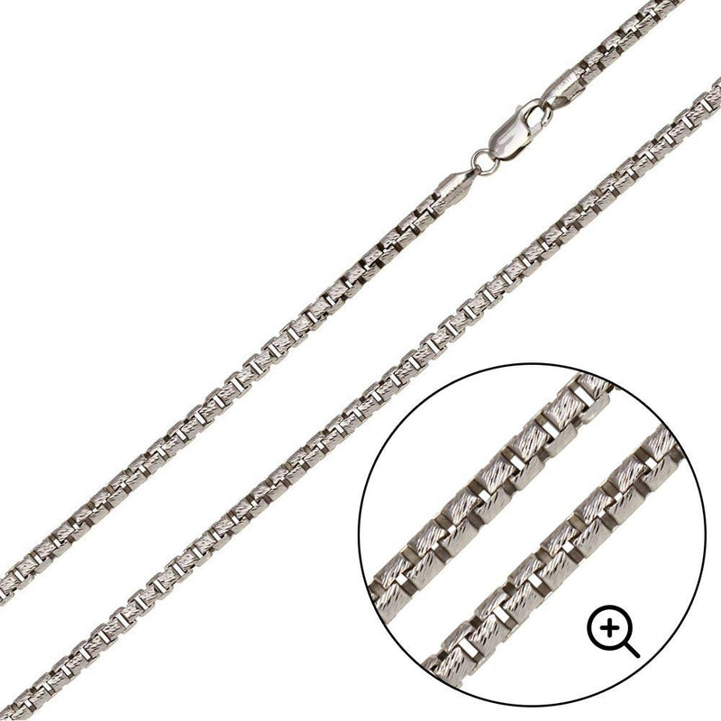 Silver 925 Rhodium Plated Diamond Cut Slash Round Box Chains 2.9mm - CH212B RH | Silver Palace Inc.