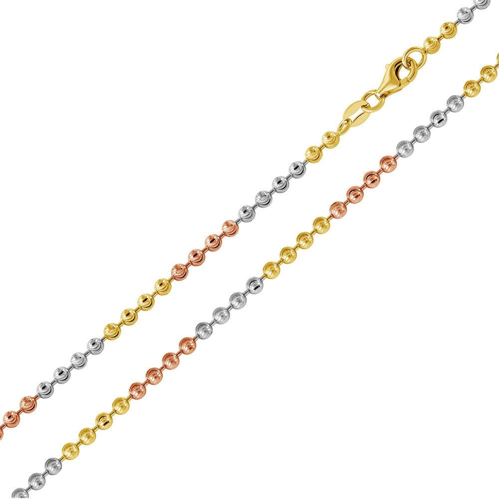 Silver 925 Multi Plated Wave Design Diamond Cut Bead 025 Chains 2.3mm - CH263 MUL | Silver Palace Inc. #plating_three-tone
