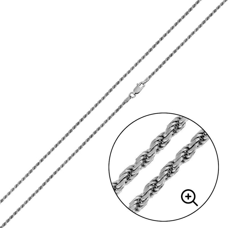 Silver 925 Rhodium Plated Rope 025 Chain 1.1mm - CH184 RH | Silver Palace Inc.