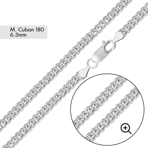 Silver 925 Rhodium Plated Miami Cuban Curb 180 Chain Link 6.3mm - CH316 RH | Silver Palace Inc.