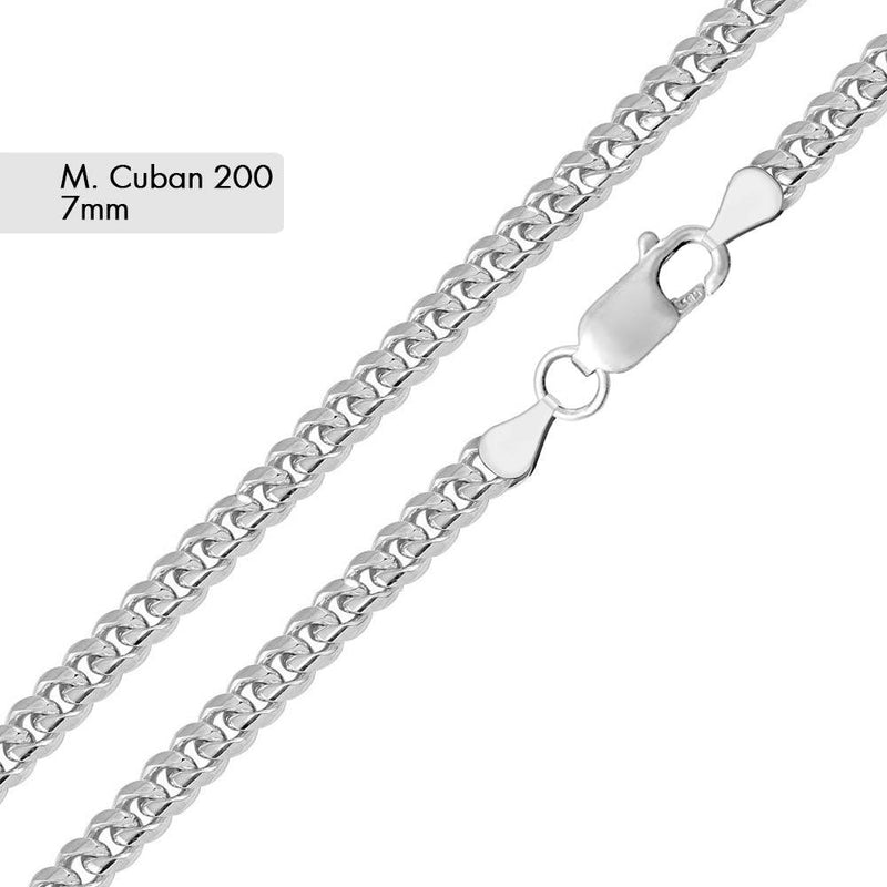 Silver 925 Rhodium Plated Miami Cuban 200 Chain Link 7mm - CH317 RH | Silver Palace Inc.
