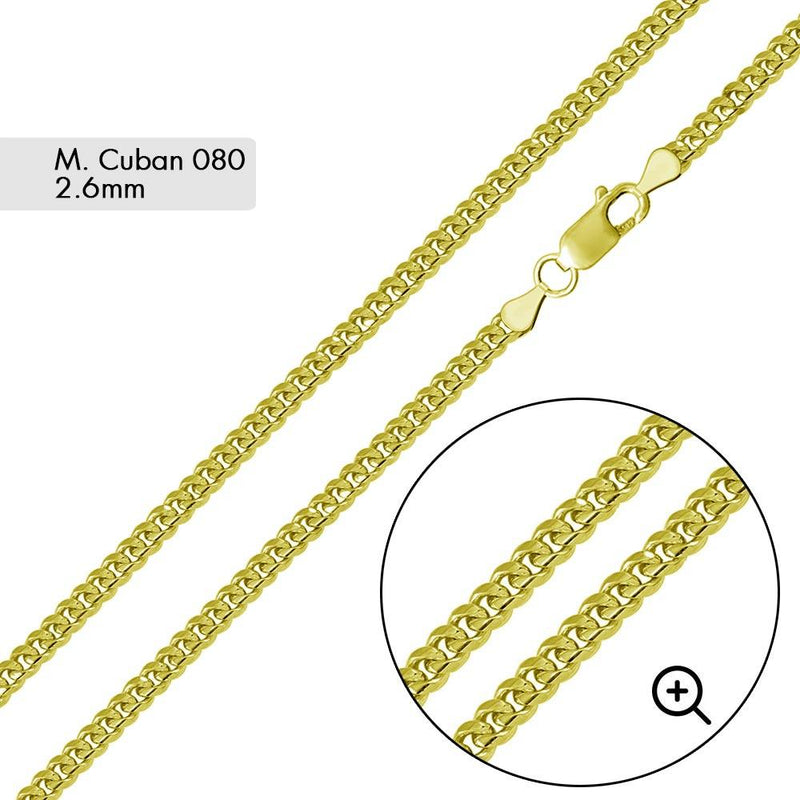 Silver 925 Gold Plated Miami Cuban 080 Chain Link 2.6mm - CH339 GP | Silver Palace Inc.