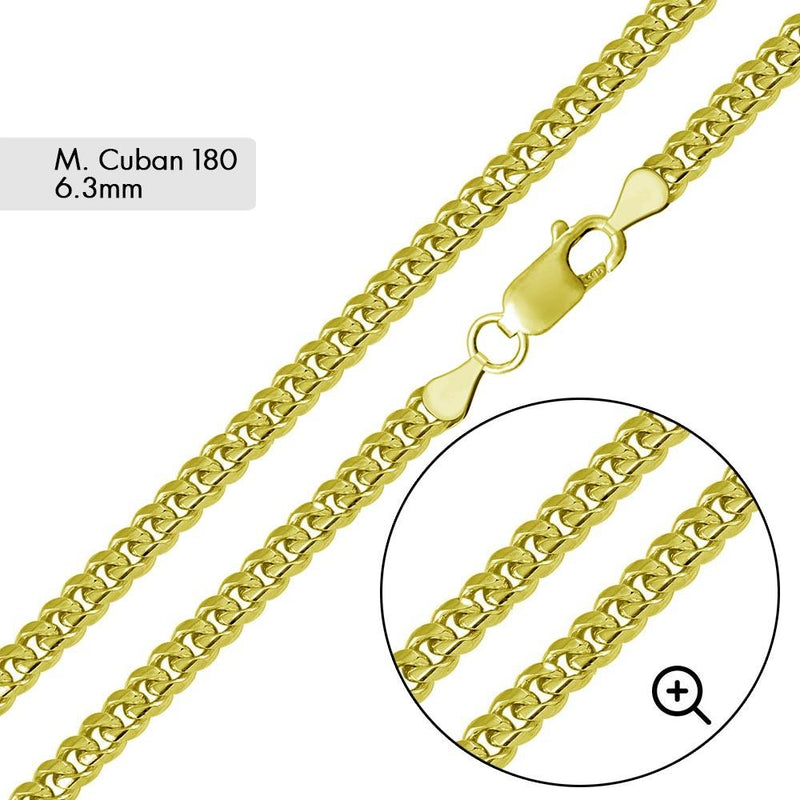 Silver 925 Gold Plated Miami Cuban 180 Chain Link 6.3mm - CH375 GP | Silver Palace Inc.