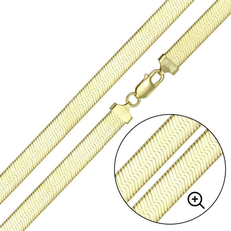 Silver 925 Gold Plated Herring Bone 080 Chain 7mm - CH385 GP | Silver Palace Inc.