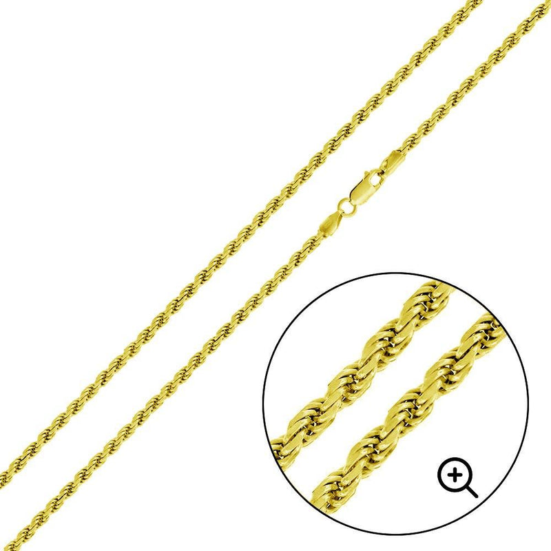 Silver 925 Gold Plated Rope 050 Gold Plated Chain 2.2mm - CH391 GP | Silver Palace Inc.