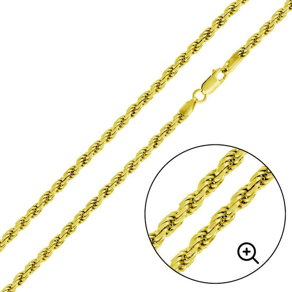 Silver 925 Gold Plated Rope 080 Chain 3.8mm - CH394 GP | Silver Palace Inc.