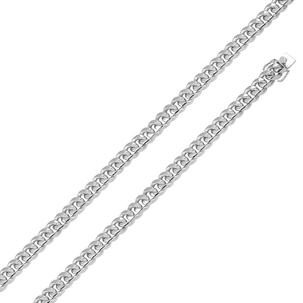 Rhodium Plated 925 Sterling Silver Miami Cuban Chain or Bracelet 9mm Box Lock CH434 RH