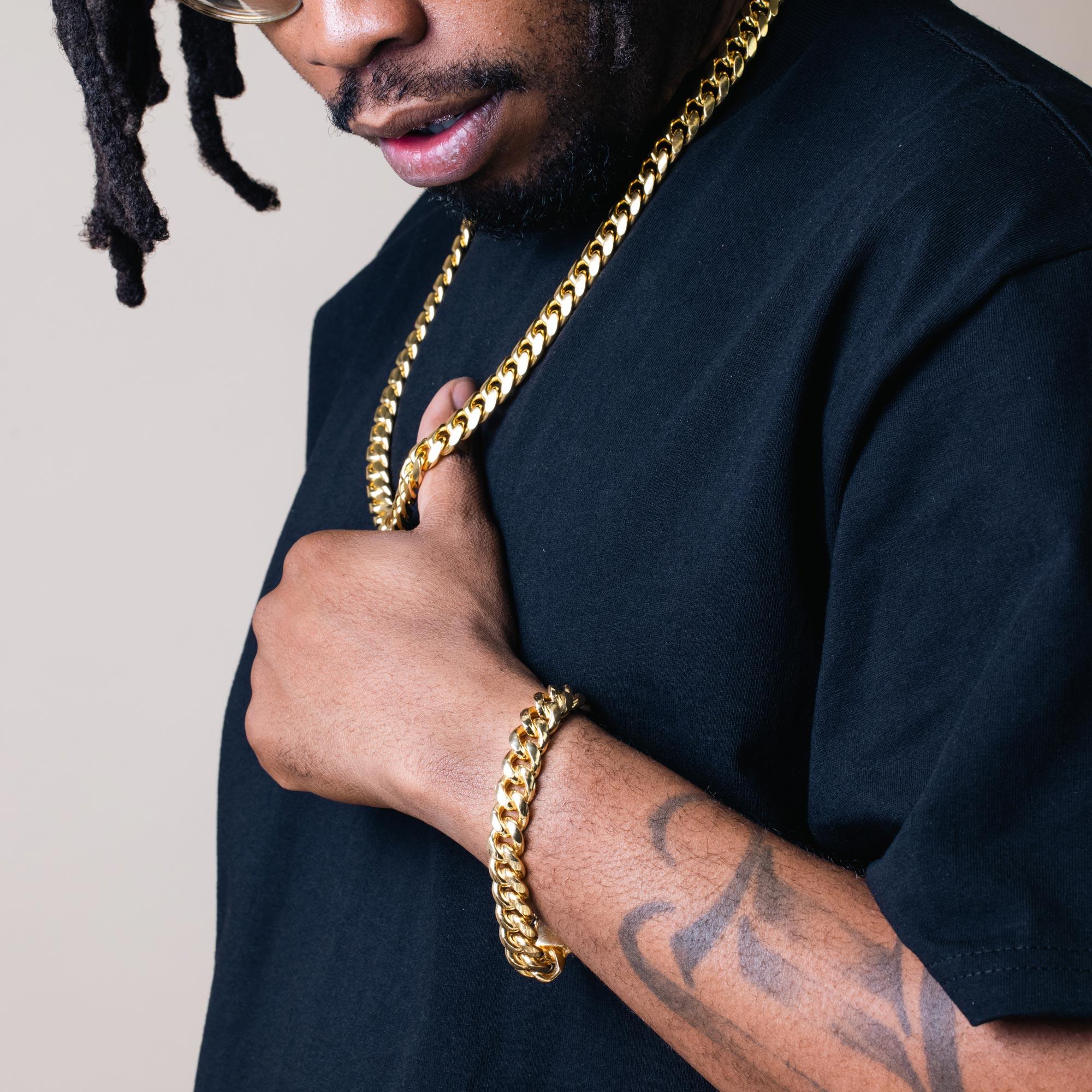 Gold Plated 925 Sterling Silver Miami Cuban 400 Chain or Bracelet Box Lock 12.8mm - CH445 GP