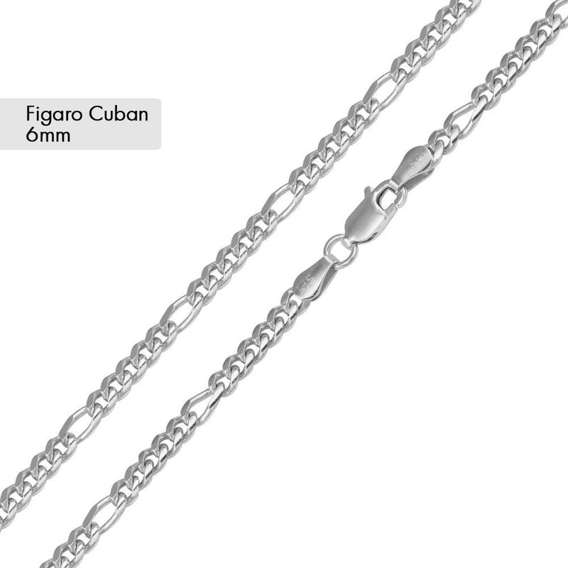 Rhodium Plated 925 Sterling Silver Figaro Cuban Chain 6mm - CH464RH | Silver Palace Inc.