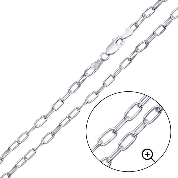 Rhodium Plated 925 Sterling Silver Oval Paperclip Link Chain 3.1mm - CH466 RH | Silver Palace Inc.