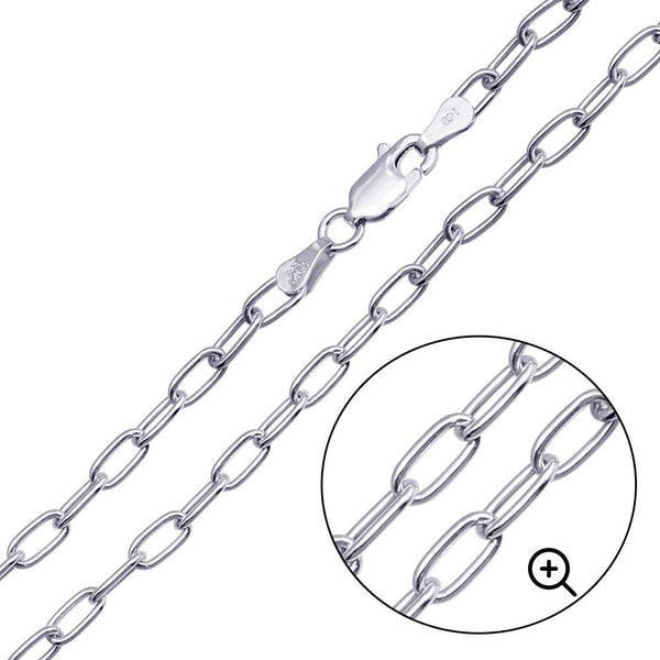 Rhodium Plated 925 Sterling Silver Oval Paperclip Link Chain 4mm - CH467 RH | Silver Palace Inc.