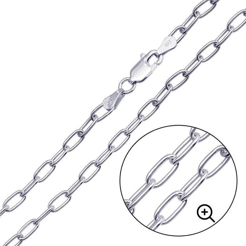 Rhodium Plated 925 Sterling Silver Oval Paperclip Link Chain 4mm - CH467 RH | Silver Palace Inc.