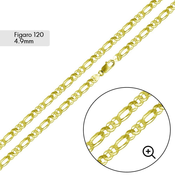 Silver Gold Plated Figaro 120 Chain 4.9mm - CH273 GP | Silver Palace Inc.