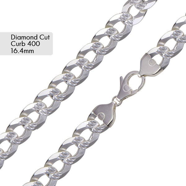 Curb 400 1 Side Diamond Cut 1 Side Plain Chain 16.4mm - CH635A | Silver Palace Inc.