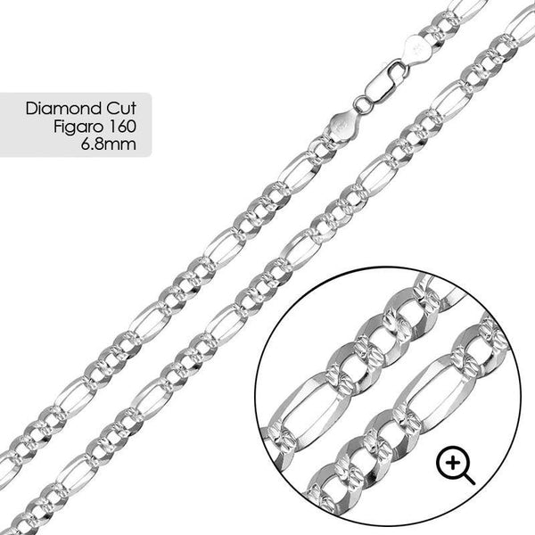 Diamond Cut Figaro 160 Chain 6.8mm - CH637B | Silver Palace Inc.